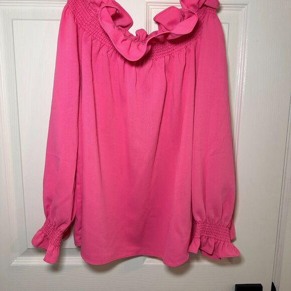 NWT Tuckernuck Marguerite Blouse M Pink Smocked Ruffled Romantic Feminine - Picture 2 of 7